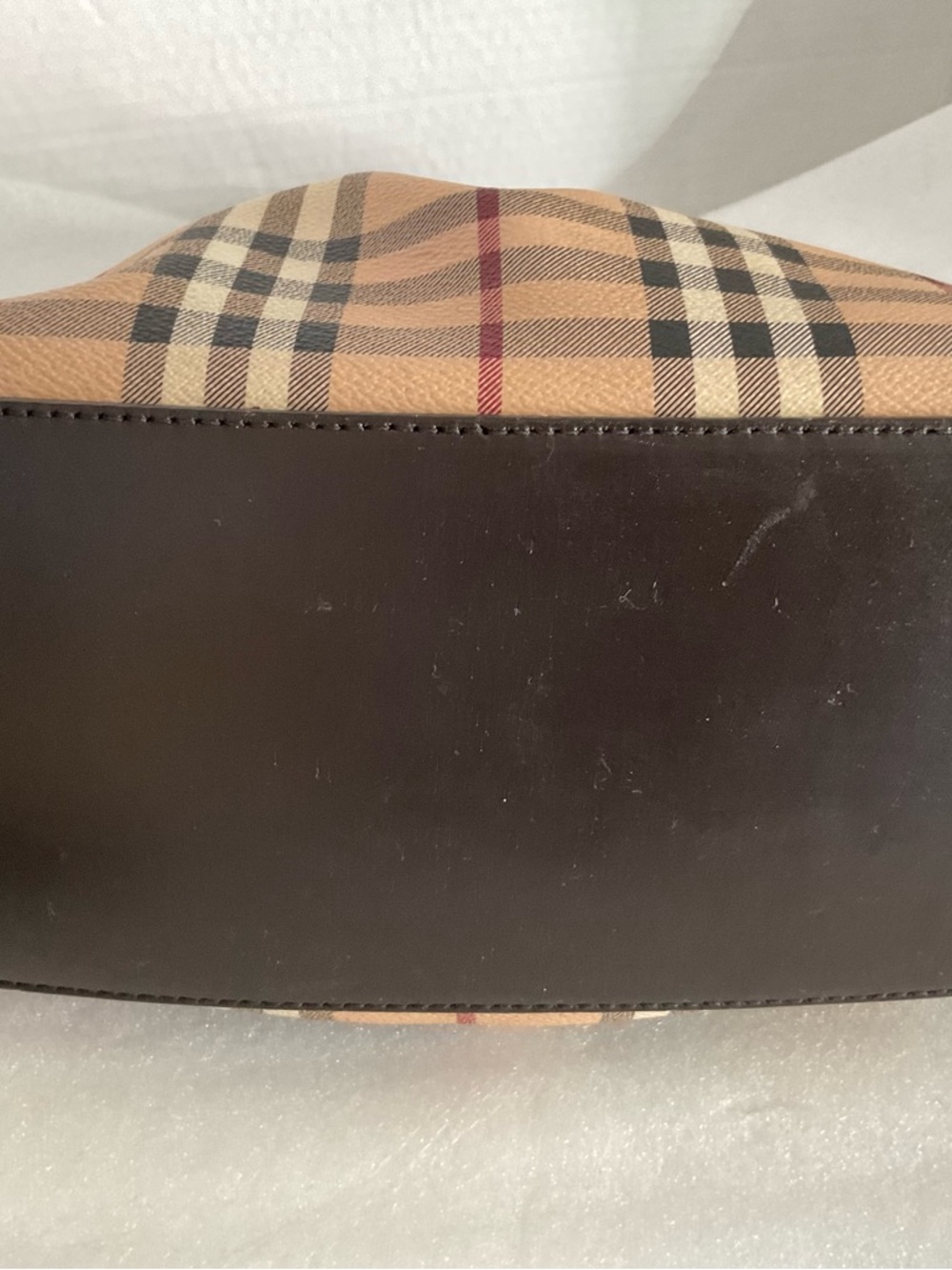 Burberry Beige Plaid Shoulder Bag with Dark Brown Leather Trim - Picture 10 of 16